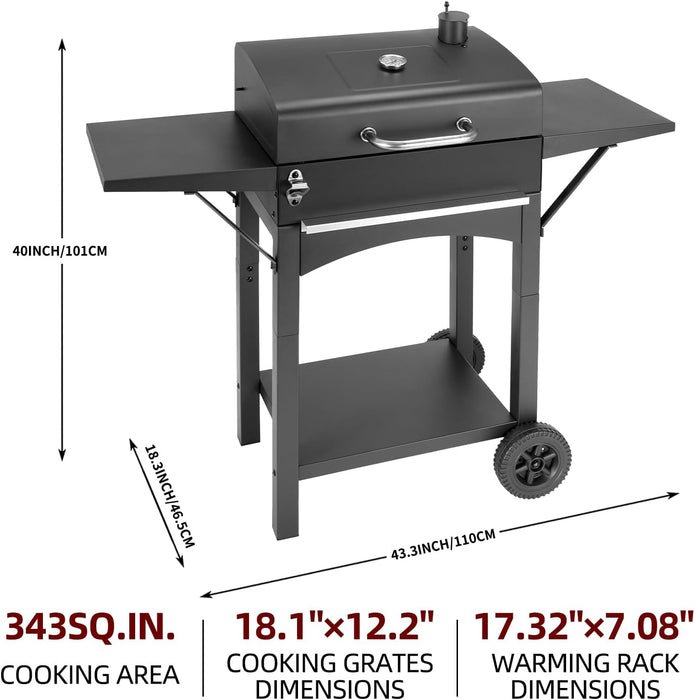 Charcoal Grills Outdoor BBQ Grill with 2 Side Table,Barbecue Grill Smoker with 343 Sq.In.Cooking Area for Outdoor Cooking Backyard Camping Picnics Beach by