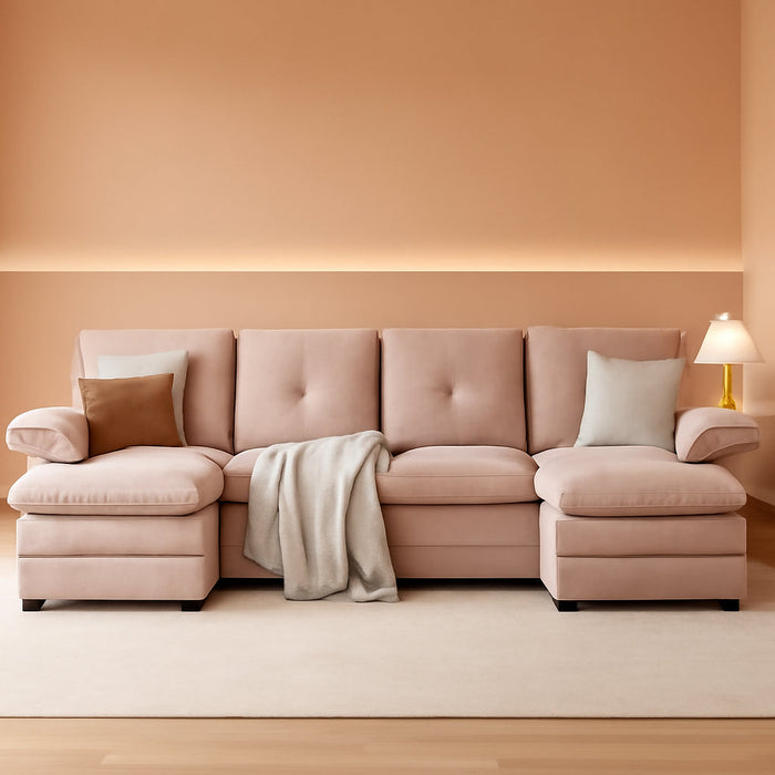 110Inch UShaped Sectional Sofa Double Chaise Beige