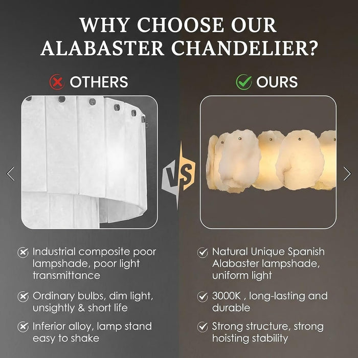 Alabaster Chandelier, 58 Inch Modern Rectangular Chandelier for Dining Room, Dimmable Linear Chandeliers for Kitchen Island, Natural Spanish Marble Stone Chandeliers for Dining Table, Living Room