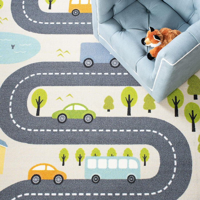 Premium Machine Washable BeigeGreen Kids Playroom Rug