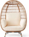 Wicker Egg Chair, Oversized Indoor Outdoor Lounger for Patio, Backyard, Living Room W/ 4 Cushions, Steel Frame, 440Lb Capacity - Ivory