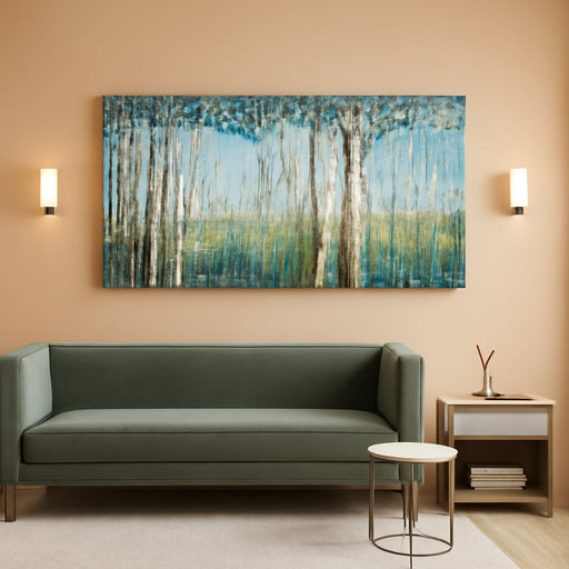 Large Framed Birch Tree Canvas Wall Art Nature Painting for Home Decor | Teal Artwork for Living Room, Bedroom, and Office Pictures for Living Room 24×48IN