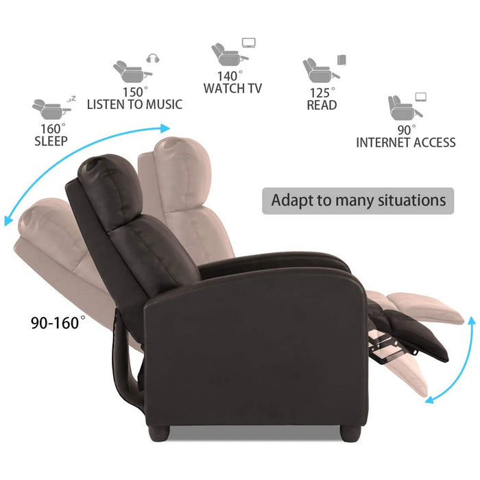 Recliner Chair for Living Room Furniture Home Theater Seating Glider Chairs Modern Wingback Single Sofa PU Leather with Footrest (Brown)