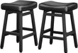 24 Inche Bonded Leather Counter Height Bar Stools Set of 2 Curved | Barstools with Curved Bonded Leather Seats & Heavy Duty Metal Legs for Kitchen Counter, Easy Assembly, All Black