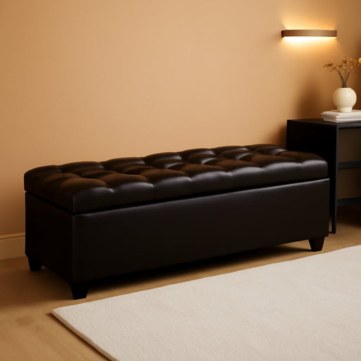 Ottilie Leather Storage Ottoman, Brown