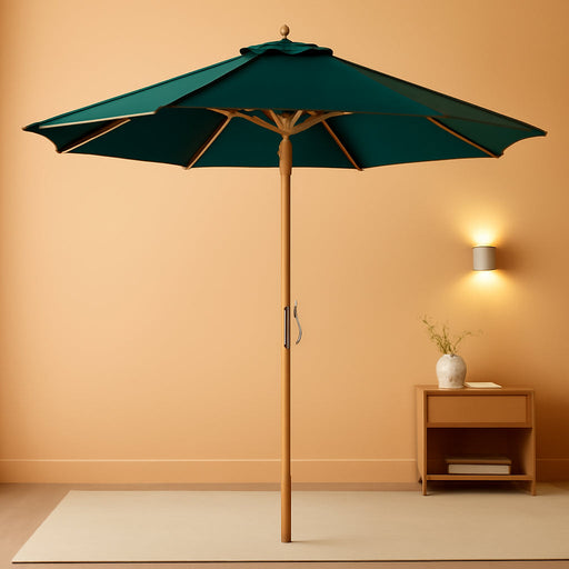 9Ft Wooden Umbrella, Outdoor Patio Umbrella, Wood Market Umbrella, Patio Umbrella Wood Pole with Pulley Lift for Garden, Yard, Deck, Pool, Market