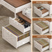 Farmhouse Home Office Desk with File Drawer & Power Outlet, Computer Desk with 4 Drawer, Storage Shelves, Printer Cabinet and Monitor Shelf, Gaming Desk with Led Lights, White Brown