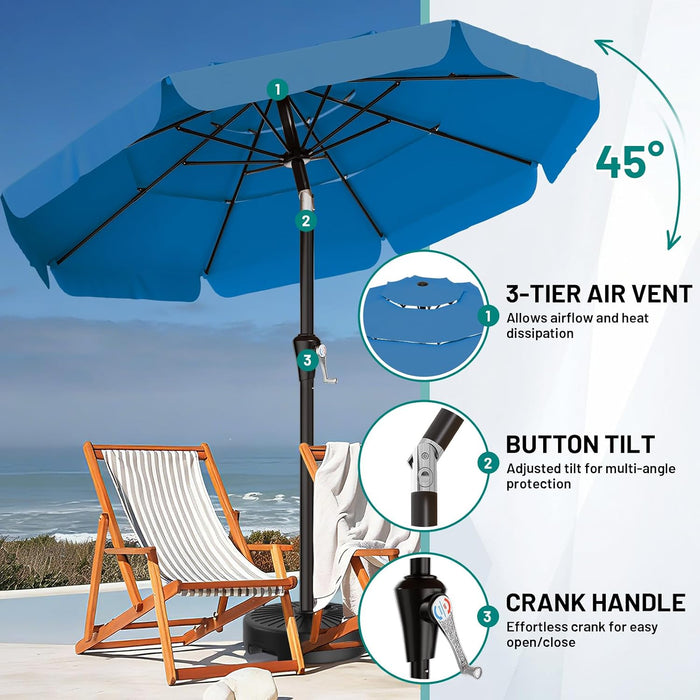 10FT 3-Tiers Patio Umbrella with Valance, Outdoor Umbrellas with Crank/Tilt, Table Market Umbrella Vented W/ 8 Sturdy Ribs for Garden, Deck, Backyard, and Pool, Royal Blue