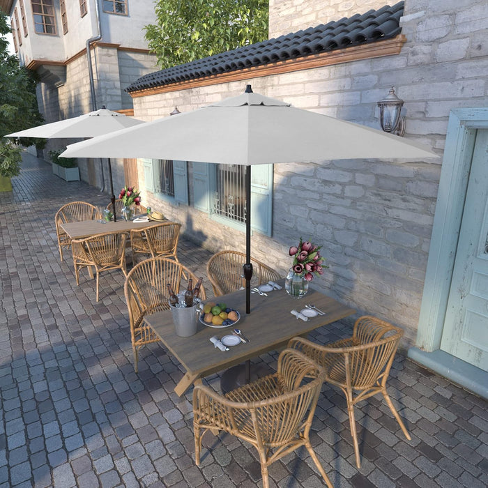 9' round Aluminum Outdoor Deck, Pool or Patio Umbrella, Crank Lift, Auto Tilt, Bronze Pole, White Olefin