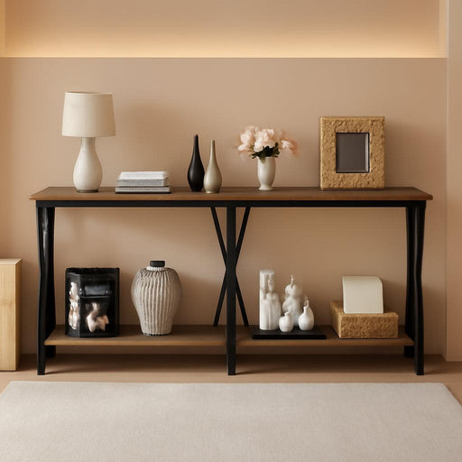 Sofa Console Table, 70.9" Extra Long Sofa Table with 2-Tier Storage, Industrial Narrow Console Tables behind Couch, Hallway Table for Entryway, Living Room, Rustic Brown