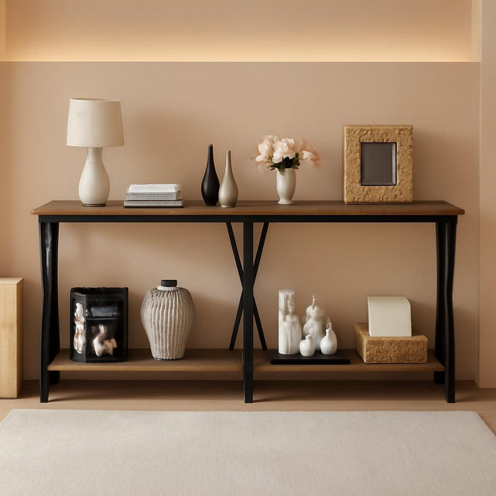 Sofa Console Table, 70.9" Extra Long Sofa Table with 2-Tier Storage, Industrial Narrow Console Tables behind Couch, Hallway Table for Entryway, Living Room, Rustic Brown