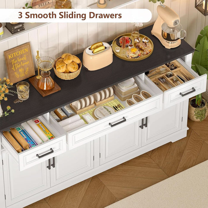 59" Buffet Cabinet with Storage, Sideboard Cabinet with 2 Adjustable Shelves & 3 Drawers, Coffee Bar Cabinet with 4 Doors for Living Room, White