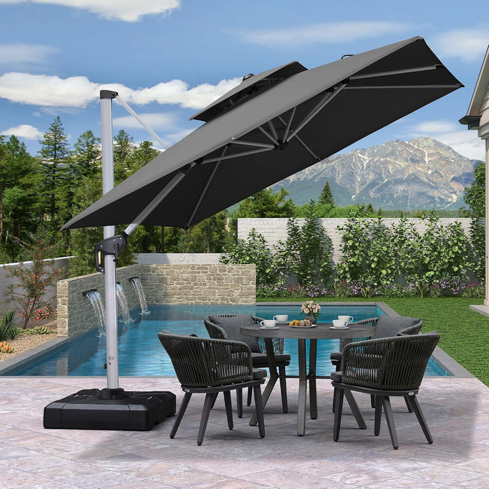 Cantilever Outdoor Umbrella 9' X 9' Square Double Top, Grey
