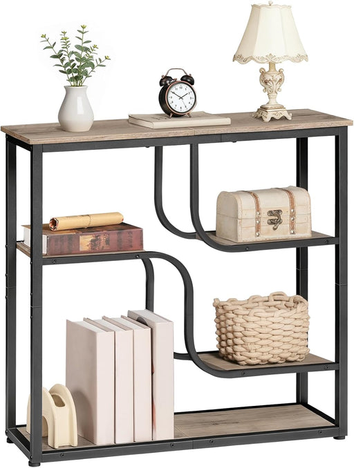 29.5" Console Table, 5-Tier Sofa Table, behind Couch Table with Storage Shelves for Hallway, Living Rooms, Entryway, Greige and Black BG69XG01