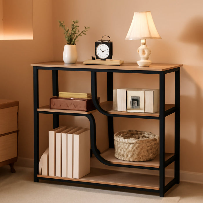 29.5" Console Table, 5-Tier Sofa Table, behind Couch Table with Storage Shelves for Hallway, Living Rooms, Entryway, Greige and Black BG69XG01