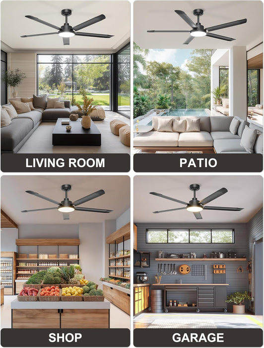 60 Inch Matte Black Industrial Ceiling Fan AppControl