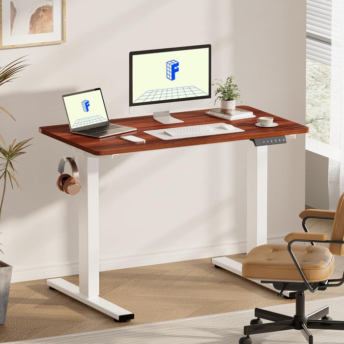 EN1 One Piece Standing Desk 48 X 24 Inch Desktop Electric Adjustable Height Desk Home Office Computer Workstation Sit Stand up Desk (White Frame + 48" Mahogany Top, 2 Packages)