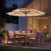 9FT 3-Tier Solar Patio Umbrella Heavy Duty, Vented Market Table Umbrella Windproof with 32 LED Lights, UPF50+, 5-Year Fade Resistant, 8 Thicker Ribs for Pool, Lawn, Garden, Deck (Beige,No Base)