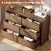 Rattan 6 Drawer Dresser for Bedroom,47.2" Wide,Walnut,Modern Chest of Drawers with 6 Large Storage Space and Curved Edge Design, 6 Drawer Large Dresser for Bedroom