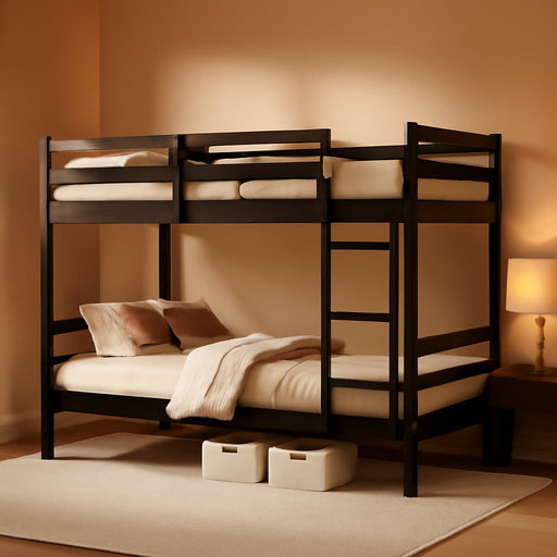 Twin over Twin Bunk Bed for Kids, Solid Wood Bunk Bed Frame with 13" High Guardrails and Ladder, 400 Lbs Capacity Total, 11.9" Under-Bed Storage, No Box Spring Needed, Black