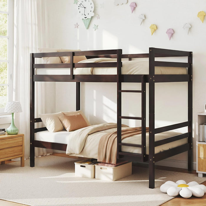 Twin over Twin Bunk Bed for Kids, Solid Wood Bunk Bed Frame with 13" High Guardrails and Ladder, 400 Lbs Capacity Total, 11.9" Under-Bed Storage, No Box Spring Needed, Black
