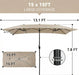 15×15Ft Outdoor Patio Umbrella, Double Sided Market Rectangle Umbrella with Crank Handle, Large Sun Shade for outside Deck, Backyard, Garden