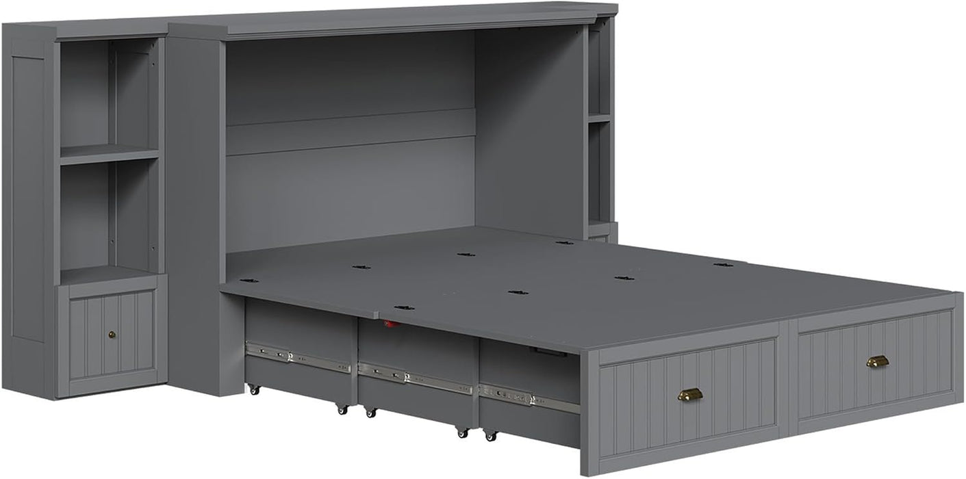Spacious Murphy Bed With Generous Nightstands Grey