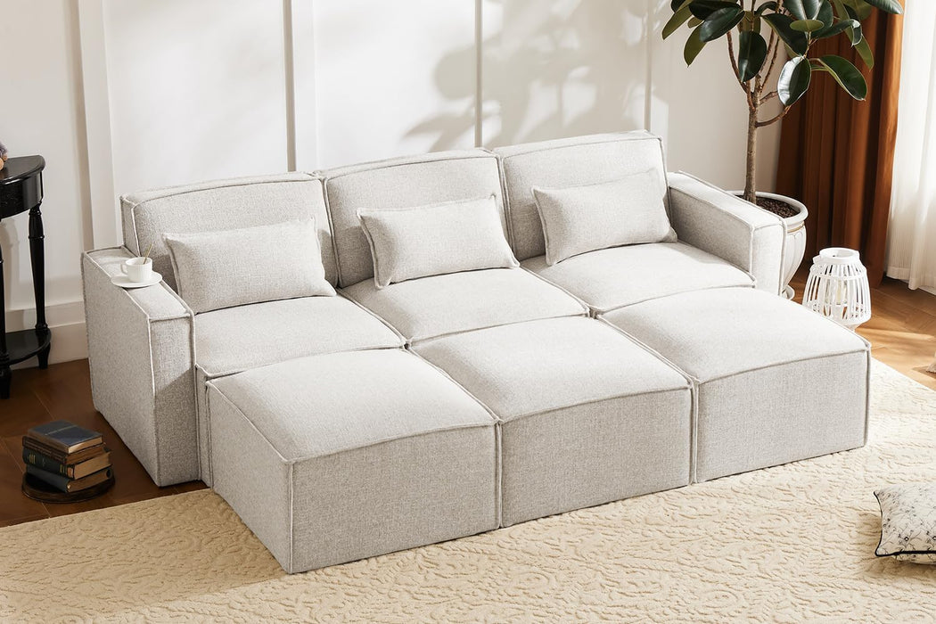 Sleeper Modular Sectional Sofa with Reversible Chaise,Modern Sectional Sleeper Sofa,6 Seater Sofa Bed Couch,Oversized Sectional Couch for Living Room,Apartment,Chenille,Mix White/Grey