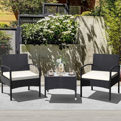 3 Pieces Patio Wicker Rattan Furniture Set with Cushions for Lawn Backyard