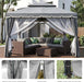 10X13 FT Gazebo with Mosquito Netting, Metal Frame Canopy Shelter, Gray | Double Soft Roofs Backyard, Garden, Deck, Patio, Party Events Mesh Netting and Privacy Screen Sun-Proof and Water-Proof