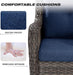 Patio Furniture Set 5-Piece Wicker Outdoor Furniture Conversational Set with 3-Seat Sofa, 2 Armchairs, 2 Ottoman Patio Rattan Wicker Sectional Sofa Set with Olefin Cushions(Mixed Grey/Blue)