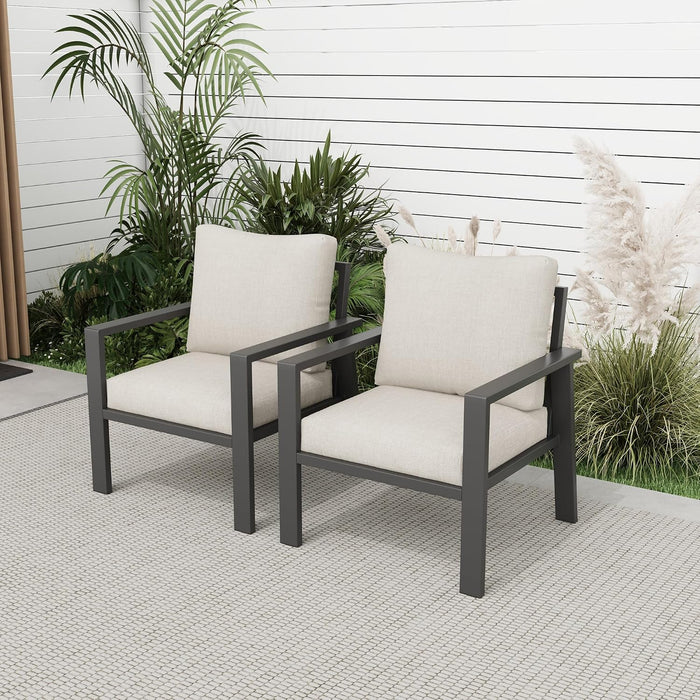 Outdoor Sofa Chair Aluminum Patio Couch Set of 2 All-Weather Patio Sofa Armchair Furniture Set Chairs with Beige Cushions
