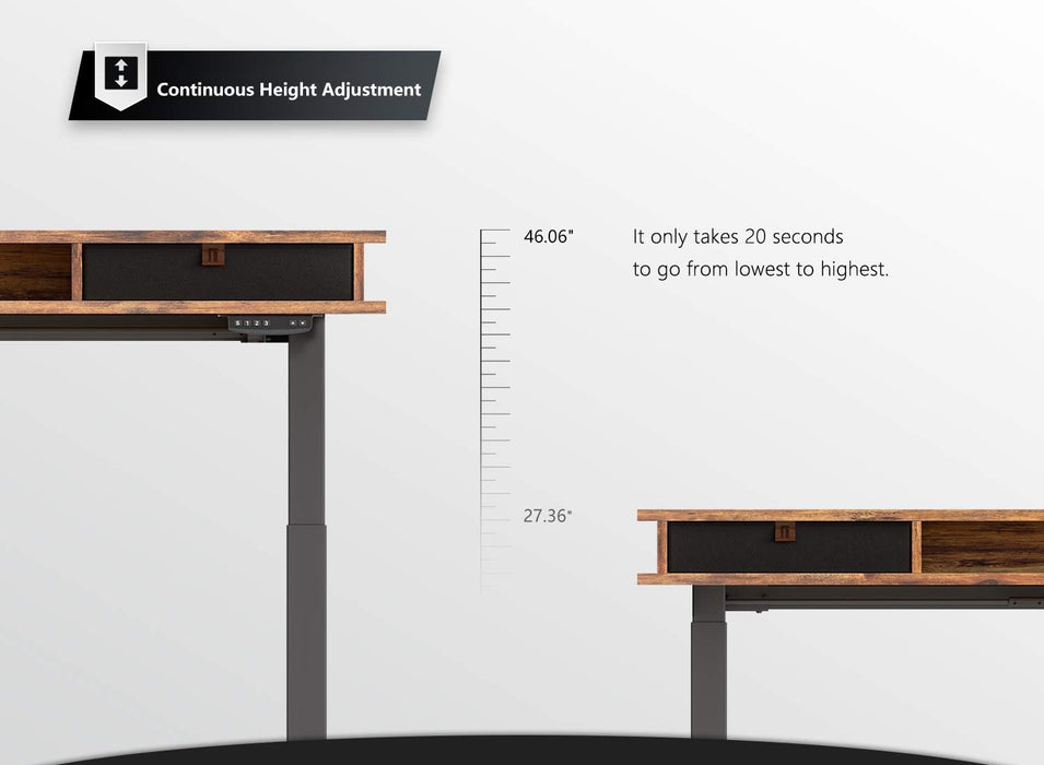 Electric Standing Desk with Double Drawers, 55X24 Inch Height Adjustable Sit Stand Desk with Storage Shelf, Home Office Computer Workstation, Rustic Brown