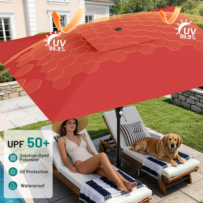 8'X10' 2 Tiers Rectangular Patio Umbrella - Outdoor Umbrella Waterproof UV Protection, Market Table Umbrella W/Crank for Pool, Backyard, Deck(Red)