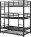 Metal Twin Size Triple Bunk Bed with Trundle for 4, Bunk Beds with 2 Ladders & Guardrails, Convertible to 3 Separate Beds for Kids Teens, Space-Saving, Black
