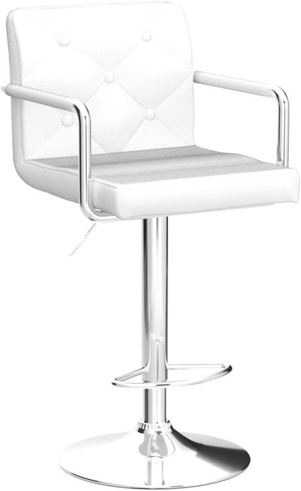 Adjustable Bar Stools Set of 2, Swivel PU Leather Counter Height Barstool with Back and Arms for Kitchen/Island, White