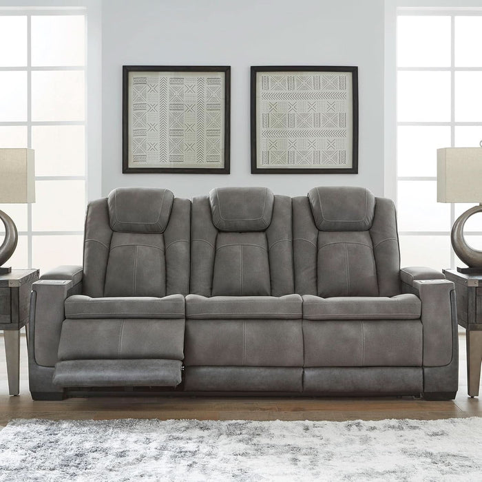 Next-Gen Durapella Modern Faux Leather Power Reclining Sofa with Adjustable Headrest, Gray