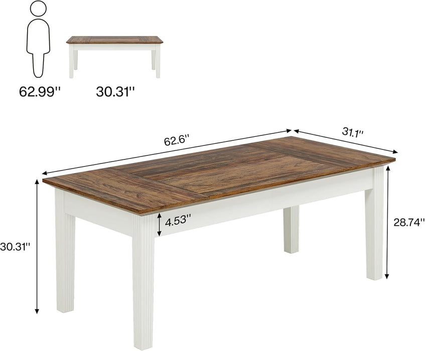 62-Inch Computer Desk, Large Office Executive Desk with Solid Wood Legs, Modern Simple Laptop Desk Study Writing Table Workstation Furniture for Home Office, Rustic Brown & Cream White