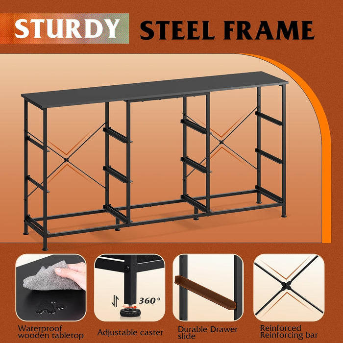 Dresser TV Stand for 65 Inch TV, 9 Drawer Dresser for Bedroom, Black