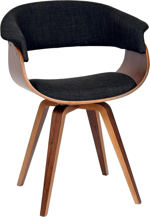 Summer Mid Century Modern Dining Accent Chair for Table Kitchen Desk Vanity in Black Fabric and Walnut Wood Finish