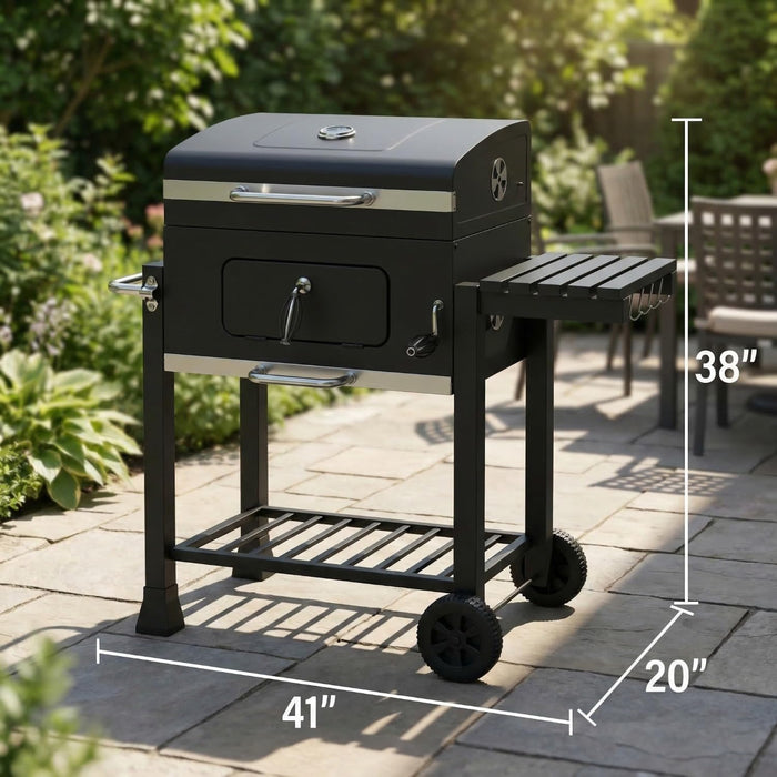 38In Outdoor Barbecue Grill, Charcoal Barbecue Grill, Smoking Stove, Suitable for Patios and Backyards, Black Color, Local Warehouse, Delivered within 3-5 Days (38In)