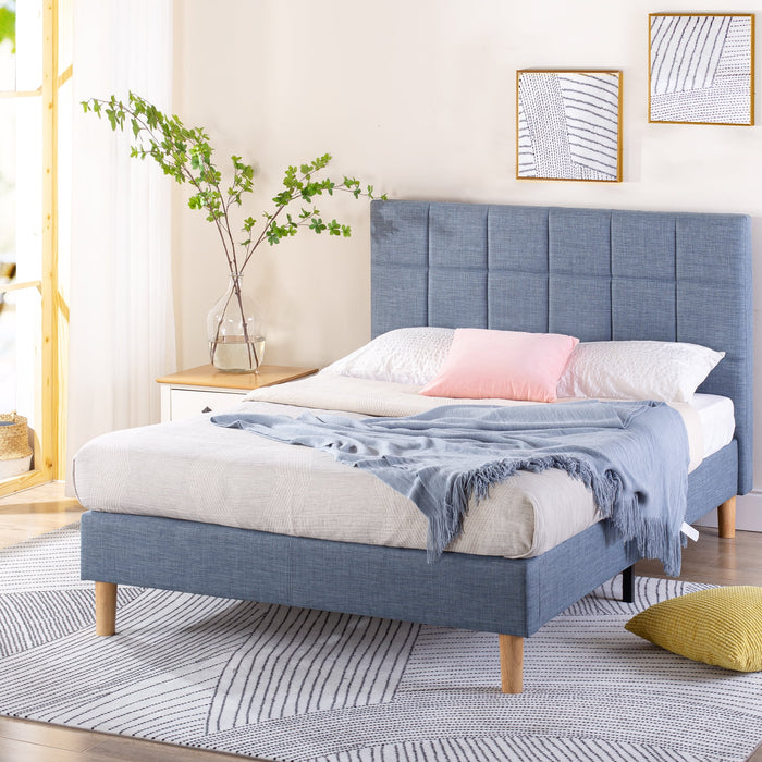 Lottie 43" Upholstered Platform Bed Frame, Blue Slate, Queen