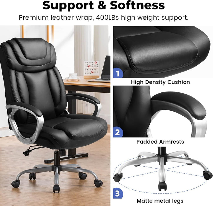 Ergonomic Office Chair Home Office Desk Chairs Comfy Back Support PU Leather Executive Office Chair with Wheels Headrest Padded Armrests Height Adjustable Tilt Swivel Rolling Reclining Seat
