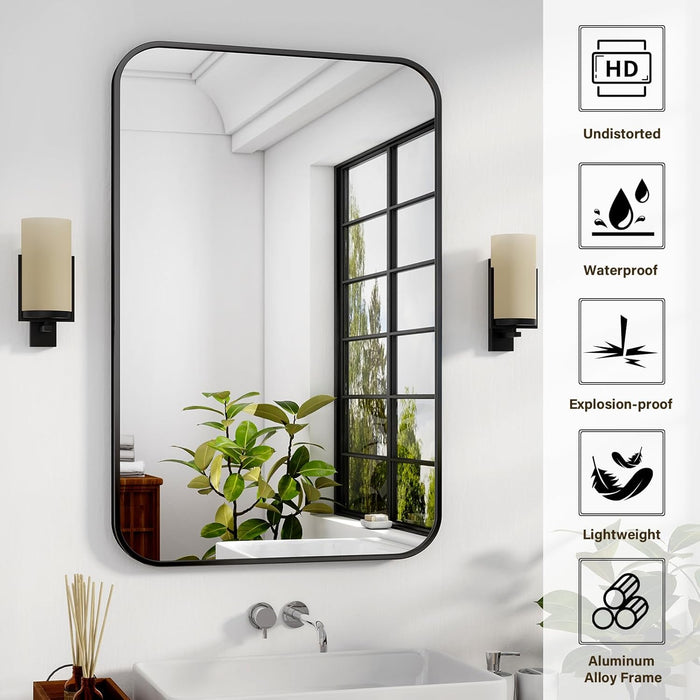 40x30 Inches Black Aluminum Framed Bathroom Mirror