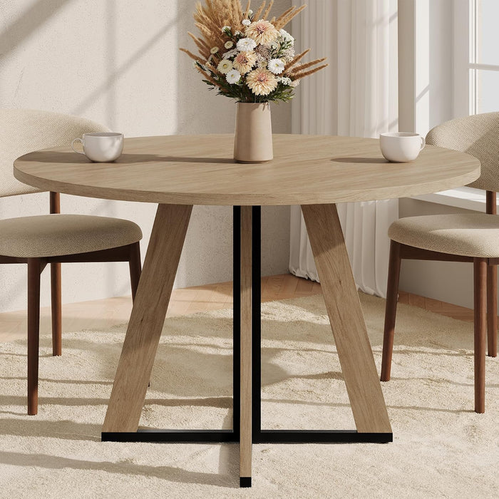42 Inch round Dining Table for 4, Farmhouse Kitchen Table, round Dining Room Table with Metal Legs for Small Spaces & Apartment, Space-Saving Circle Wood Dinner Table, Natural