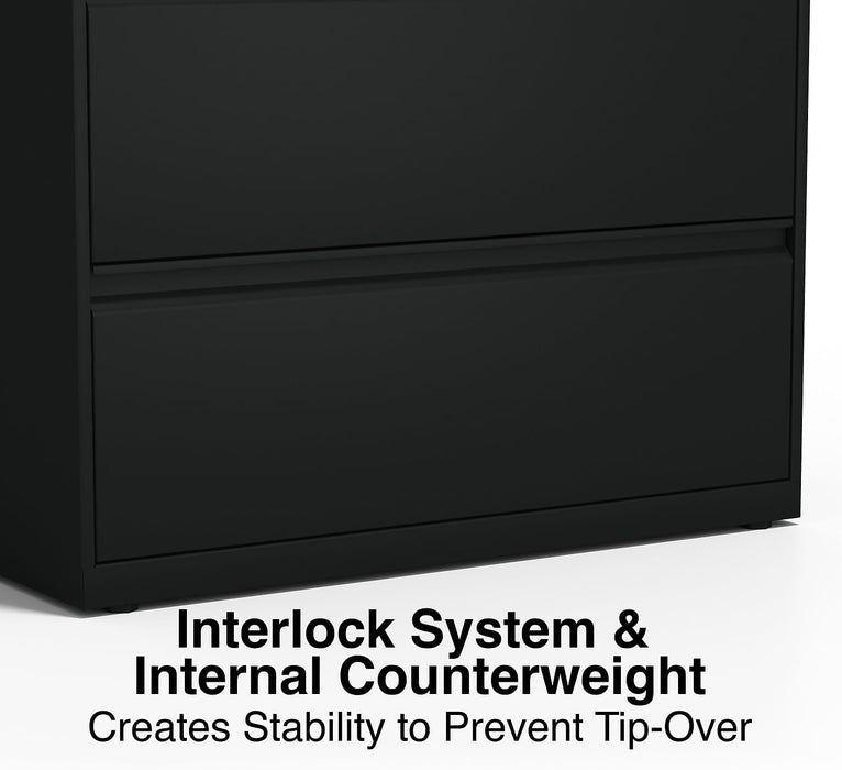 Commercial 4-Drawer Lateral File Cabinet, Letter/Legal Size, Lockable, 52.36" H X 36" W X 18.62" D, Black (60925/17454)