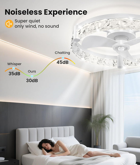 Ceiling Fans with Lights and Remote App 20'' Low Profile Ceiling Fan 3000-6500K Dimmable Modern Flush Mount Ceiling Fan Light LED 6 Speeds Fandelier Ceiling Fans for Bedroom Small Living Room