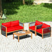 4 Pieces Acacia Wood Sofa Set with Cushions for Outdoor Patio