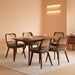 Set of 4 Green Rattan Dining Chairs - Mid Century Modern Dining Chairs with Walnut Bentwood Frame, Ergonomic Rattan Back, Curved Arms, Versatile for Living Room/Conference/Kitchen (Walnut Green)