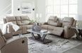Signature Design by Ashley Lavenhorne Contemporary Faux Leather Manual Reclining Loveseat with Console and Cup Holders, Beige